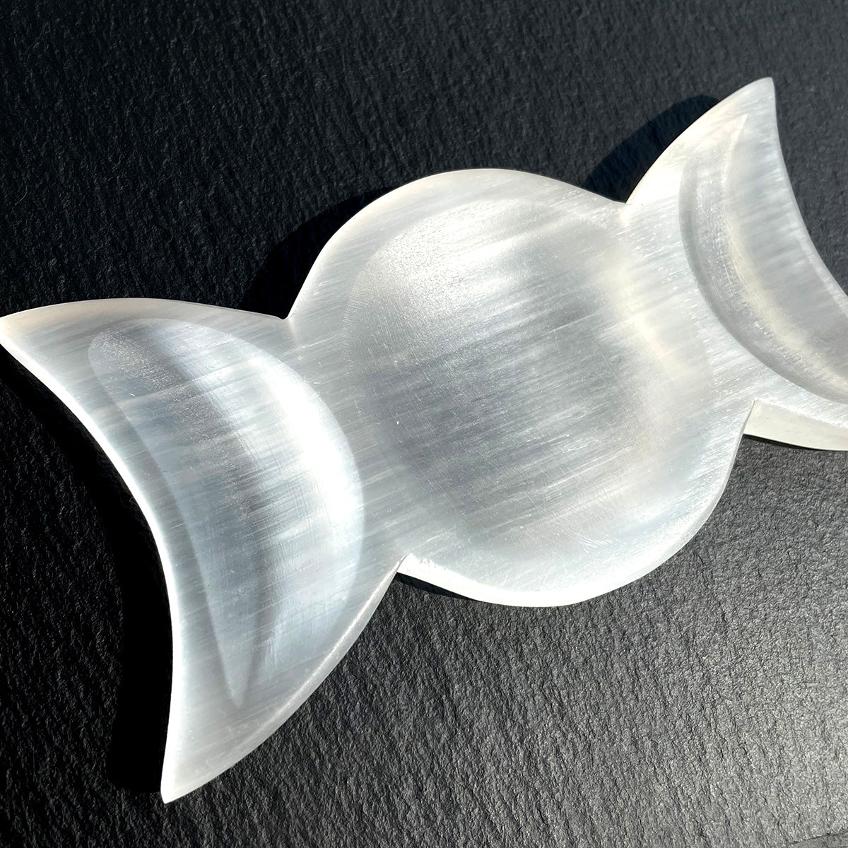 Selenite Triple Moon Goddess Charging Bowl - Crystal Cleansing & Altar Dish