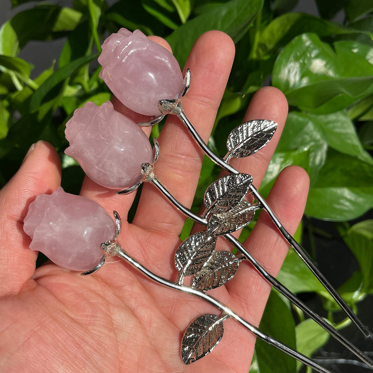 Rose Quartz Rose Flower Handcraft Healing Stone Natural Crystal Gift