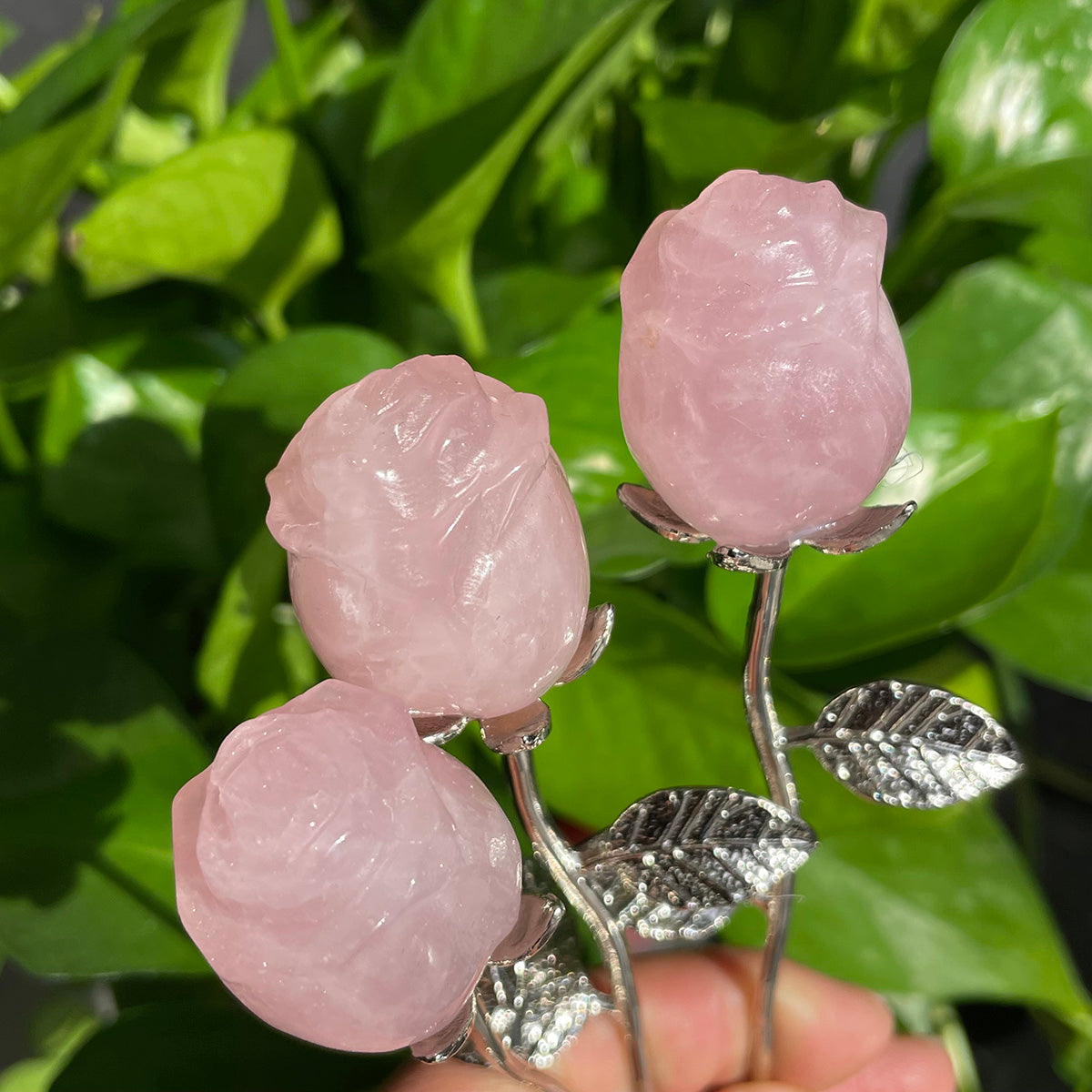 Rose Quartz Rose Flower Handcraft Healing Stone Natural Crystal Gift