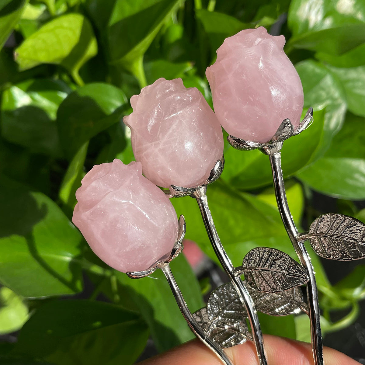 Rose Quartz Rose Flower Handcraft Healing Stone Natural Crystal Gift