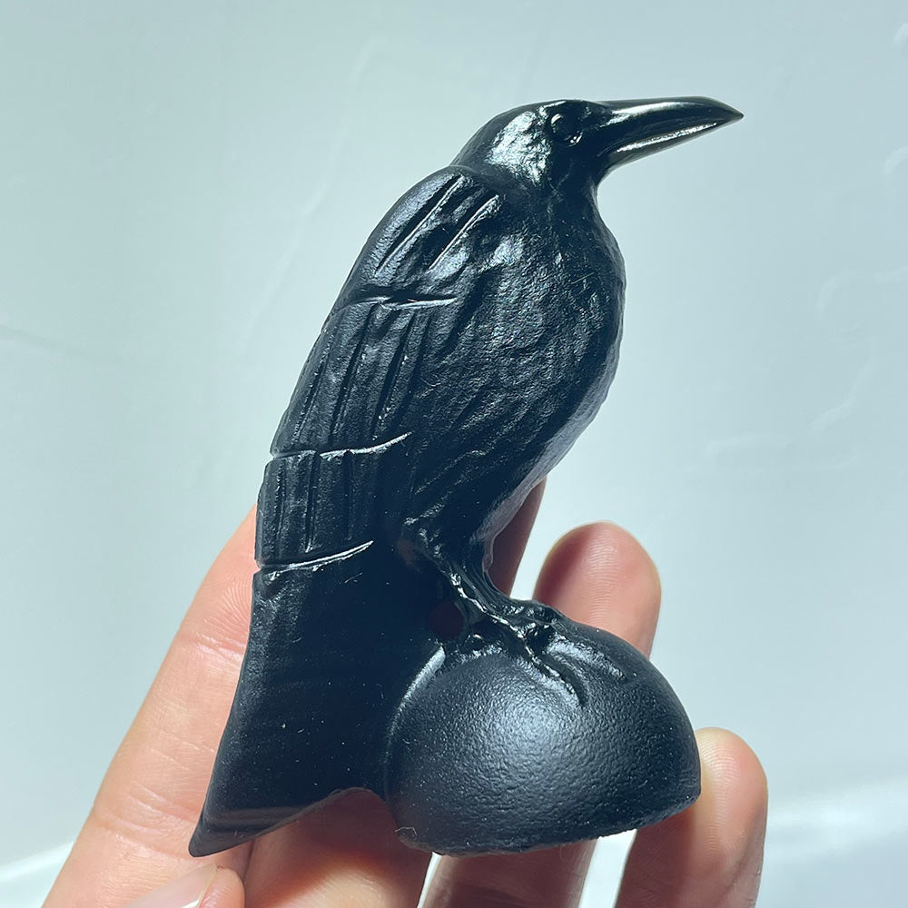 Hand-Carved Black Obsidian Raven of Magic & Mystery