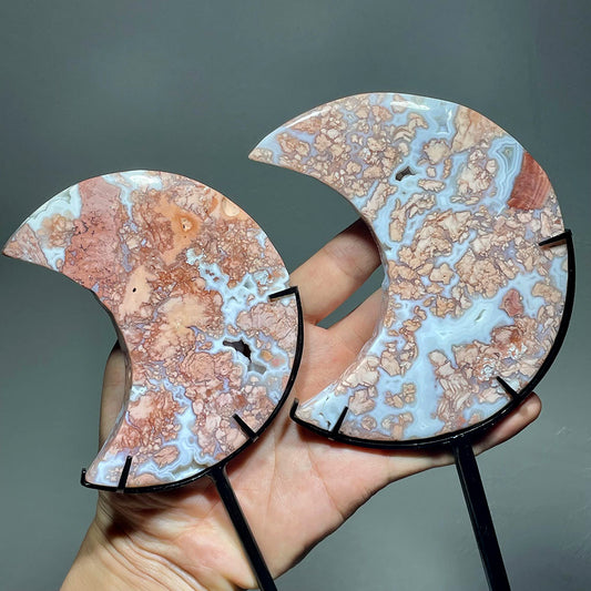 Dreamy "Cotton Candy" Agate Moon | The Stone of Gentle Nurturing (with Stand)