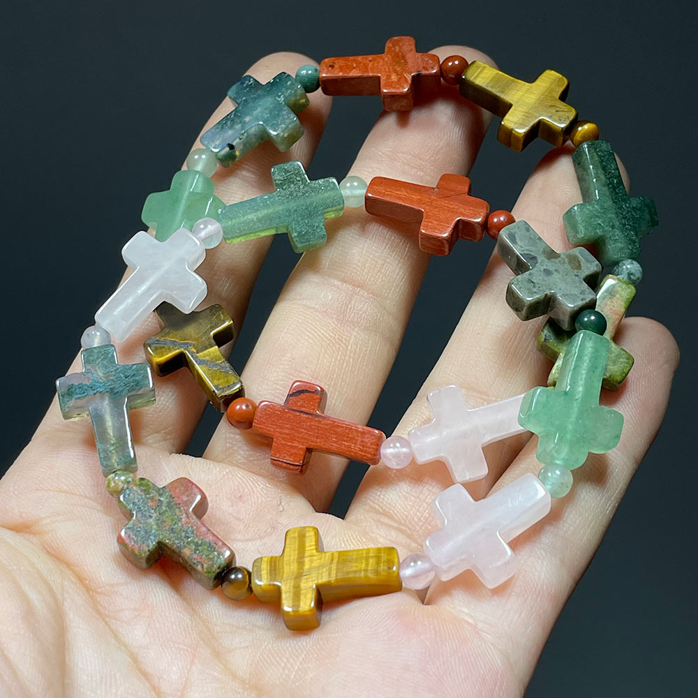 Natural Gemstone Cross Bracelet | A Symbol of Faith & Protection
