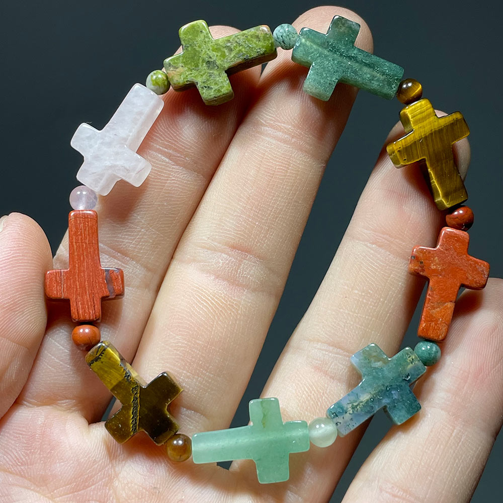 Natural Gemstone Cross Bracelet | A Symbol of Faith & Protection