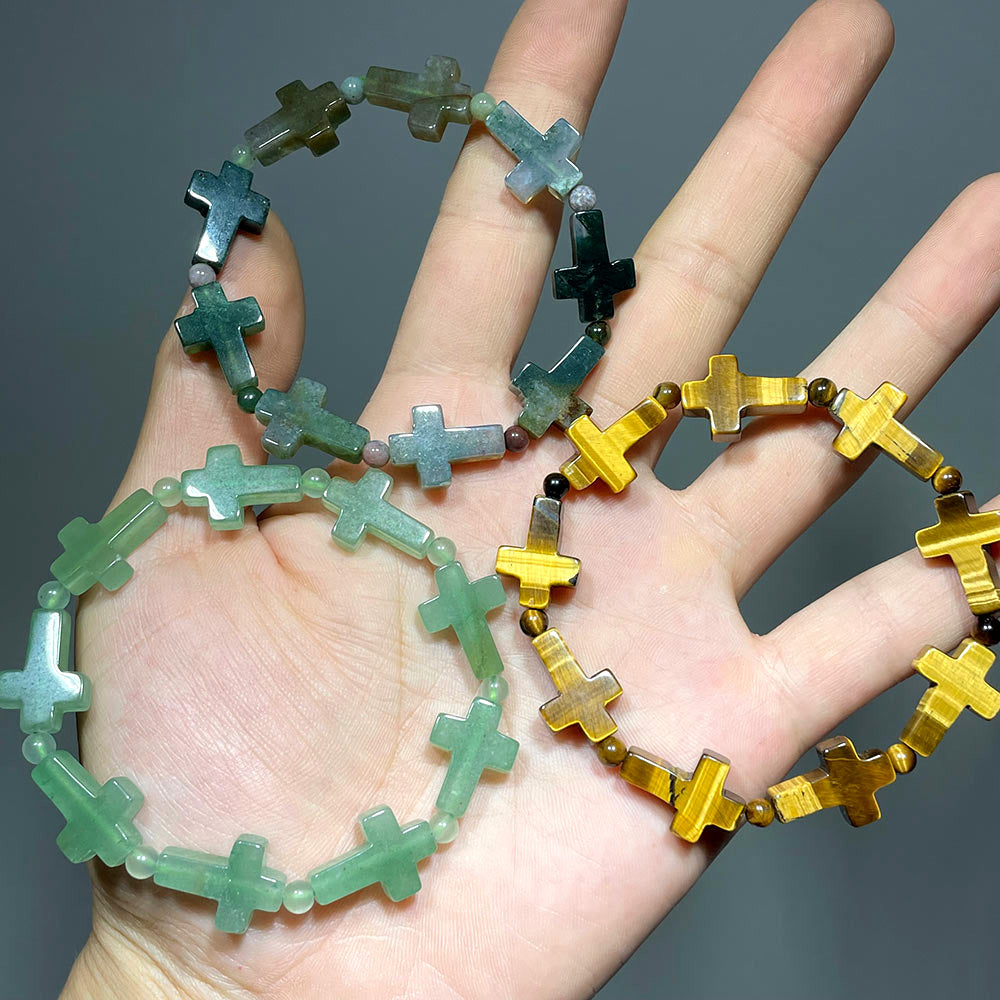 Natural Gemstone Cross Bracelet | A Symbol of Faith & Protection