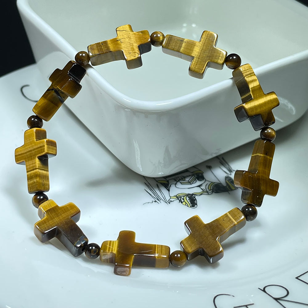 Natural Gemstone Cross Bracelet | A Symbol of Faith & Protection