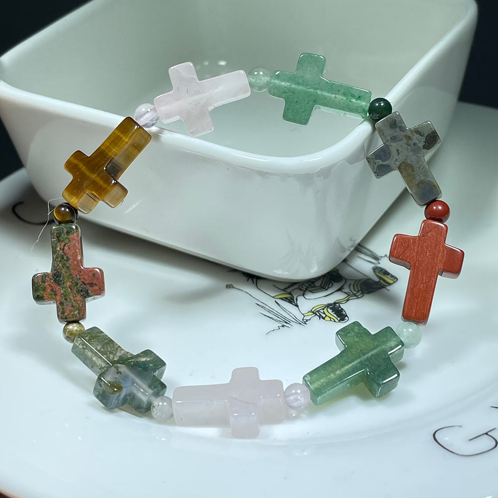 Natural Gemstone Cross Bracelet | A Symbol of Faith & Protection