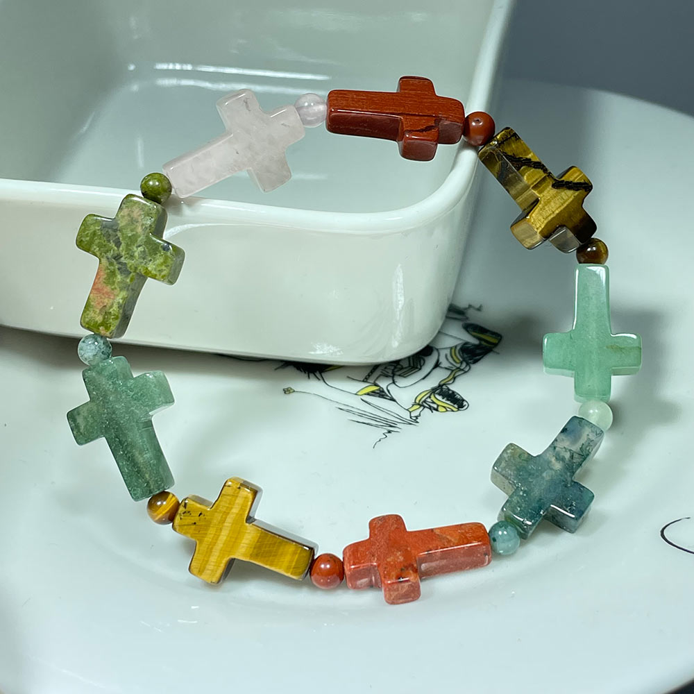 Natural Gemstone Cross Bracelet | A Symbol of Faith & Protection
