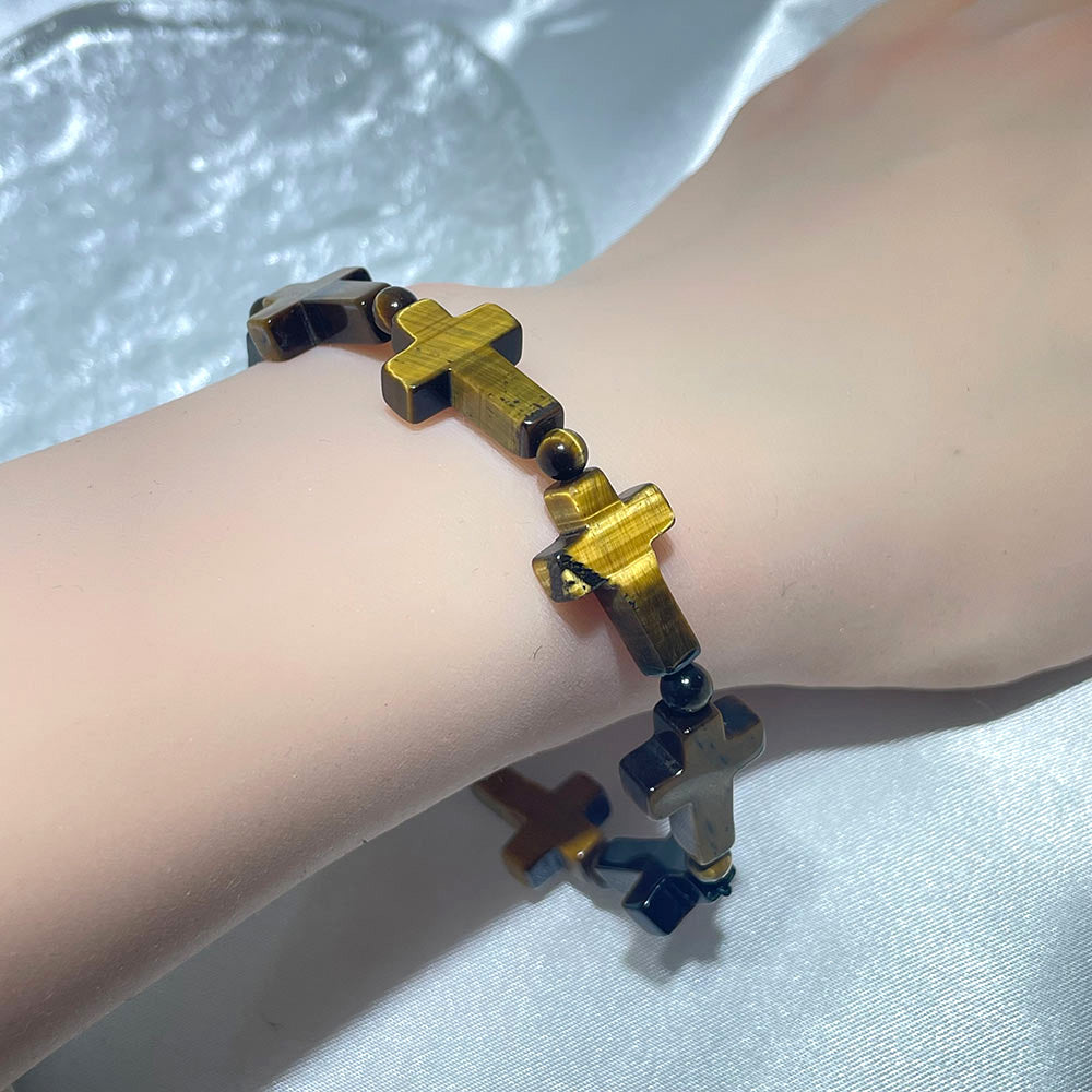 Natural Gemstone Cross Bracelet | A Symbol of Faith & Protection