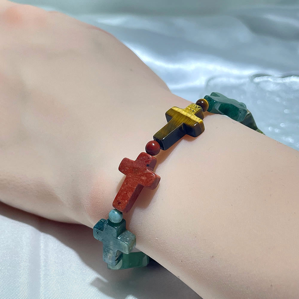 Natural Gemstone Cross Bracelet | A Symbol of Faith & Protection