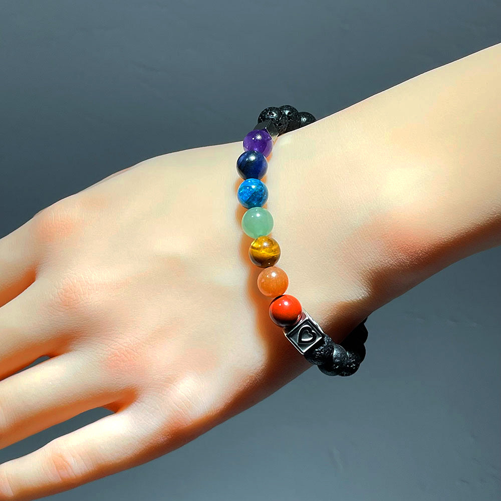 7 Chakra Healing Bracelet with Lava Stone Beads