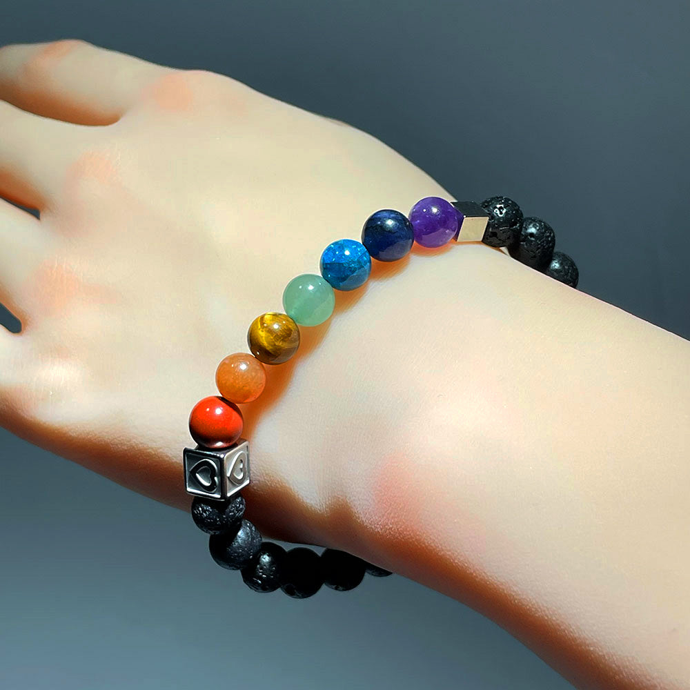 7 Chakra Healing Bracelet with Lava Stone Beads