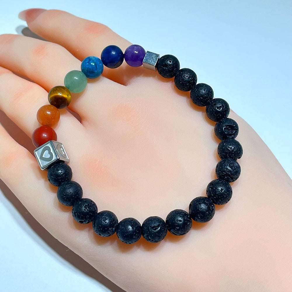 7 Chakra Healing Bracelet with Lava Stone Beads