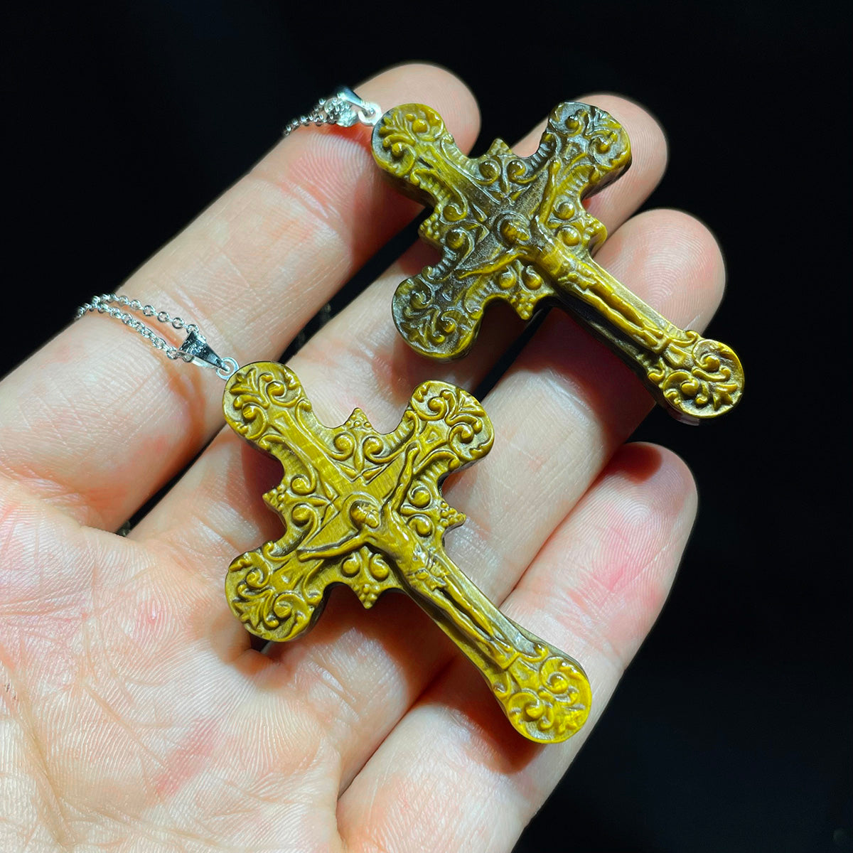 Tiger Eye Cross Pendant Sterling Silver Necklace Healing Stone Crystal