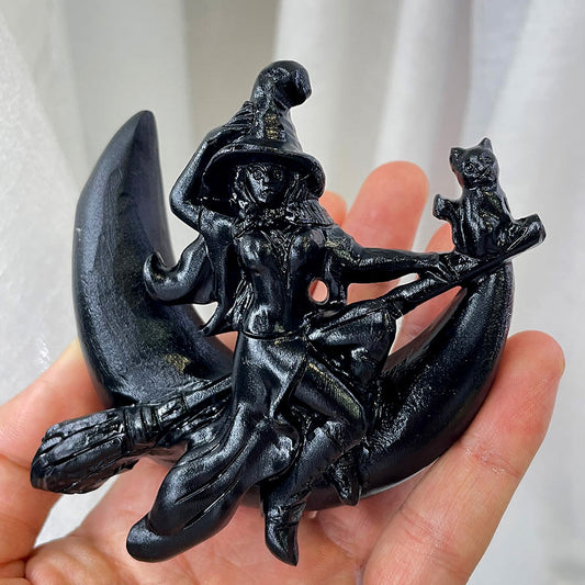 Witch on the Moon Crystal Statue - Choose Your Magical Stone