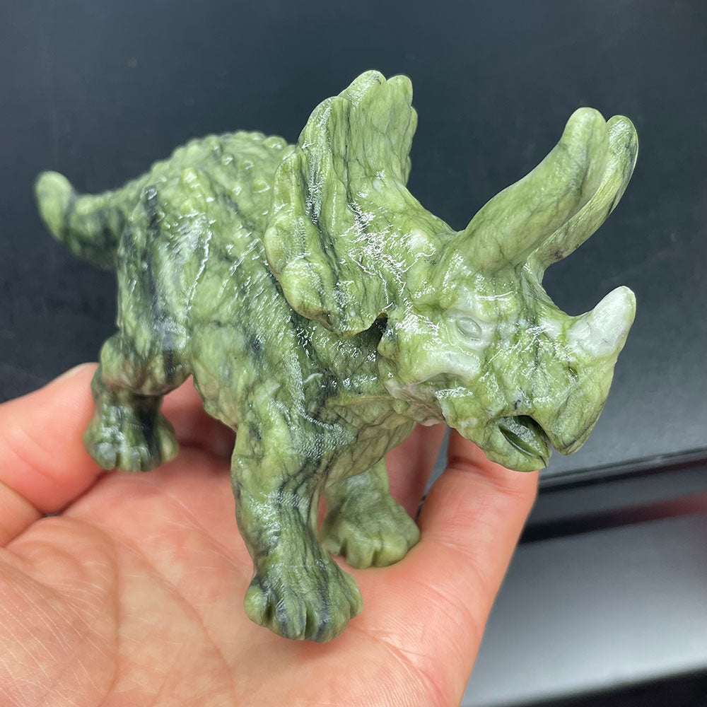 5.7" Realistic Stone Dinosaur Statue – Detailed Triceratops Mineral Specimen