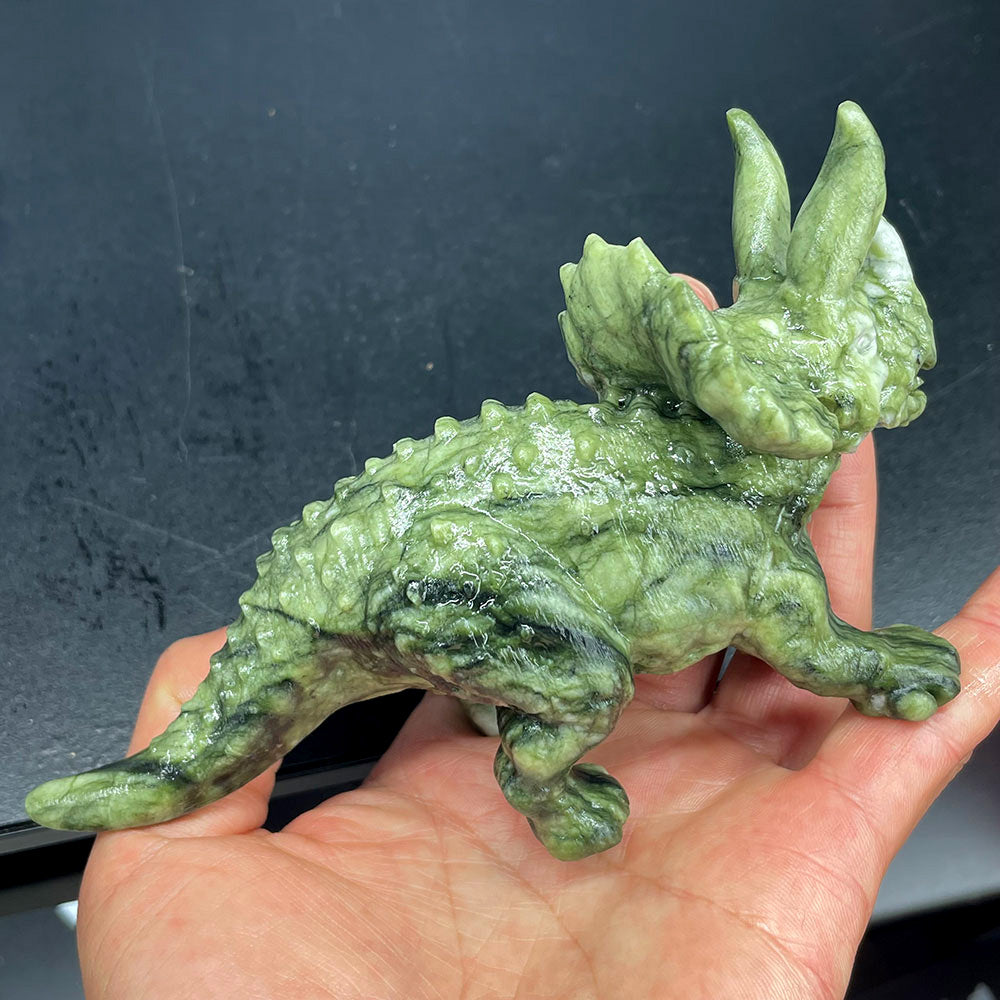 5.7" Realistic Stone Dinosaur Statue – Detailed Triceratops Mineral Specimen