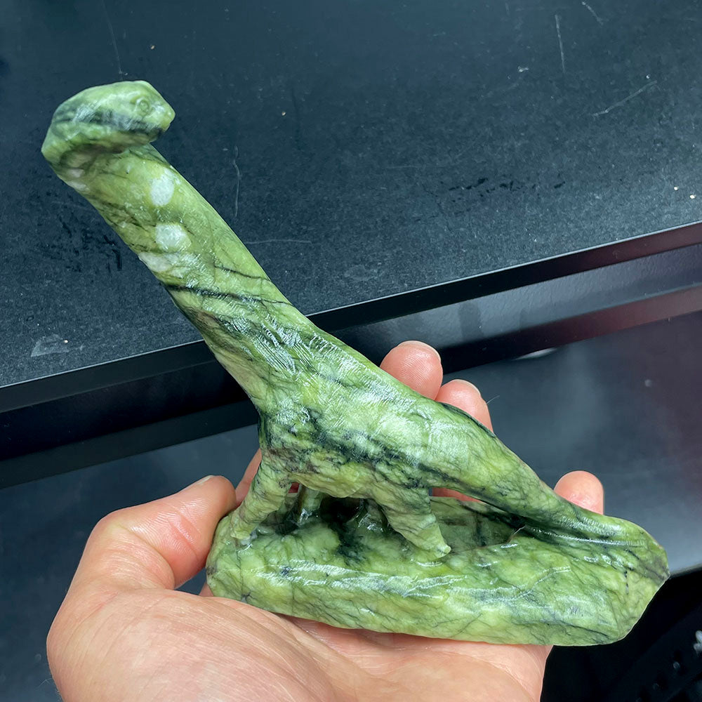 Hand-Carved Crystal Brachiosaurus Statue – Natural Yooperlite & Serpentine Stone