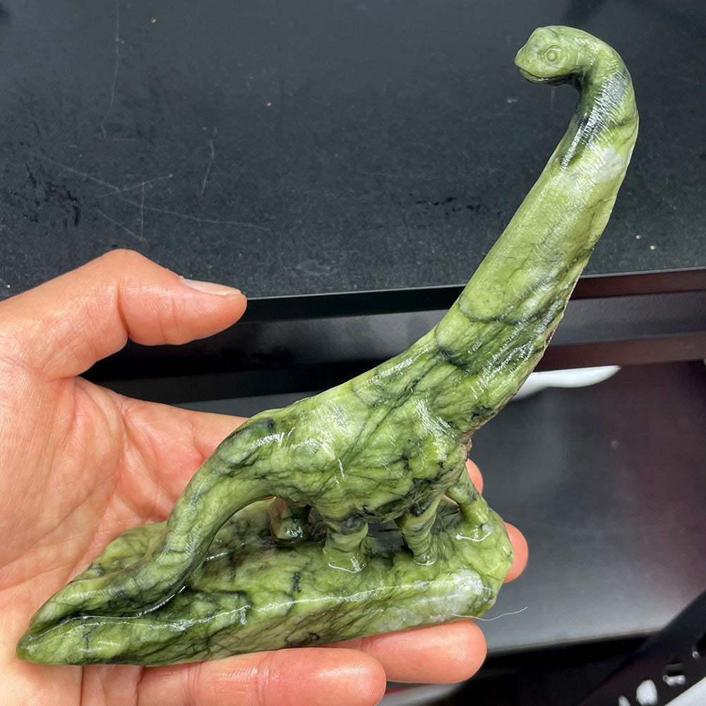 Hand-Carved Crystal Brachiosaurus Statue – Natural Yooperlite & Serpentine Stone
