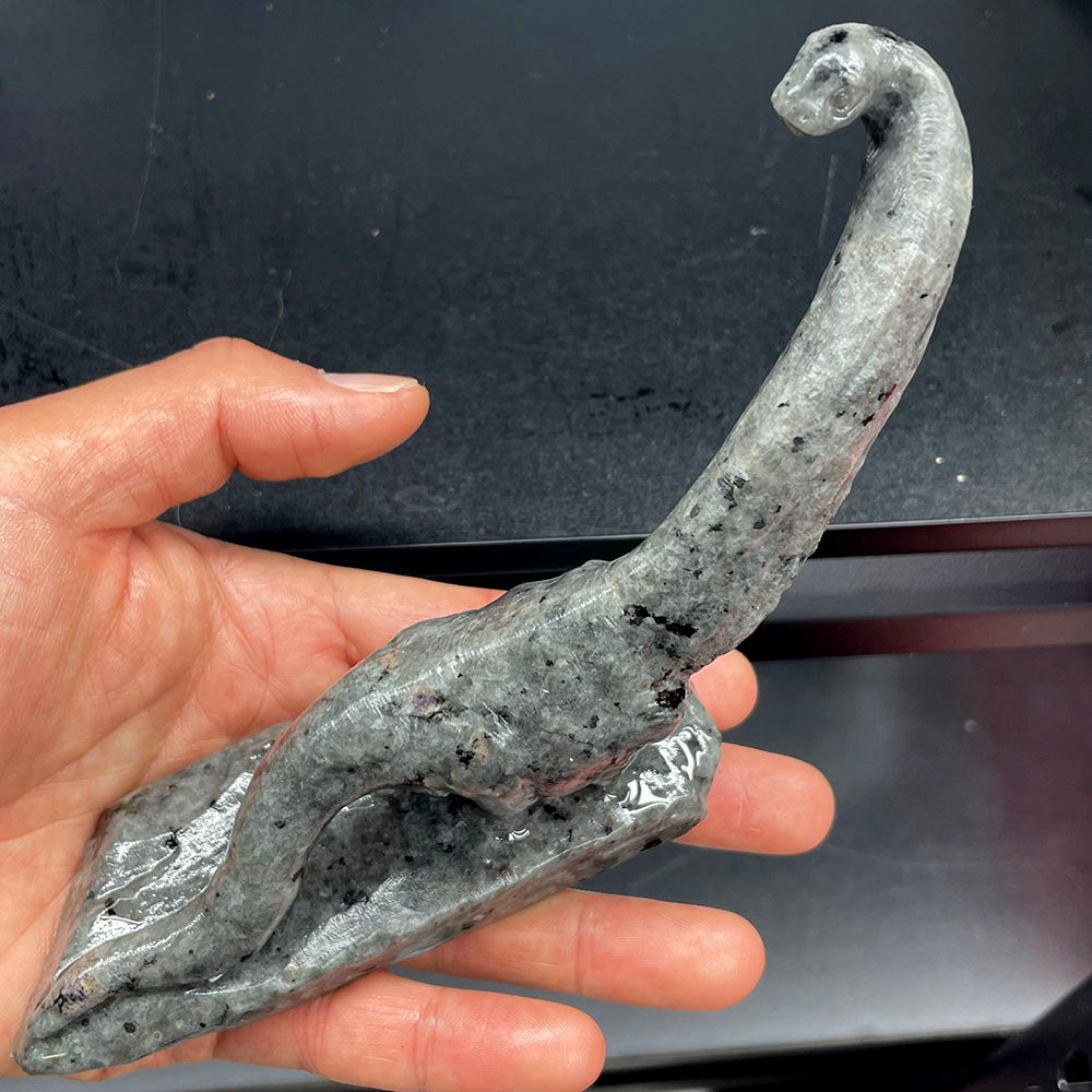 Hand-Carved Crystal Brachiosaurus Statue – Natural Yooperlite & Serpentine Stone