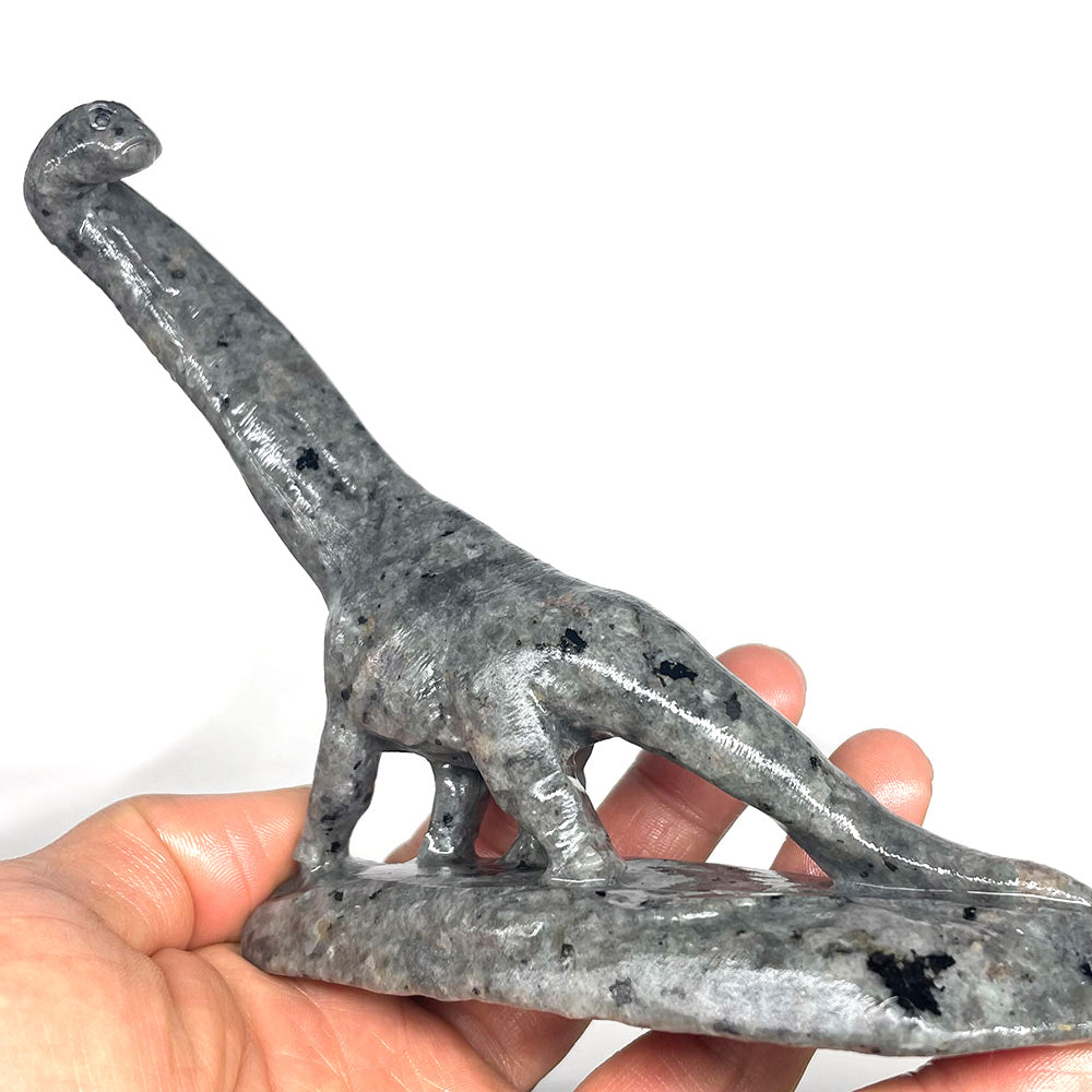 Hand-Carved Crystal Brachiosaurus Statue – Natural Yooperlite & Serpentine Stone