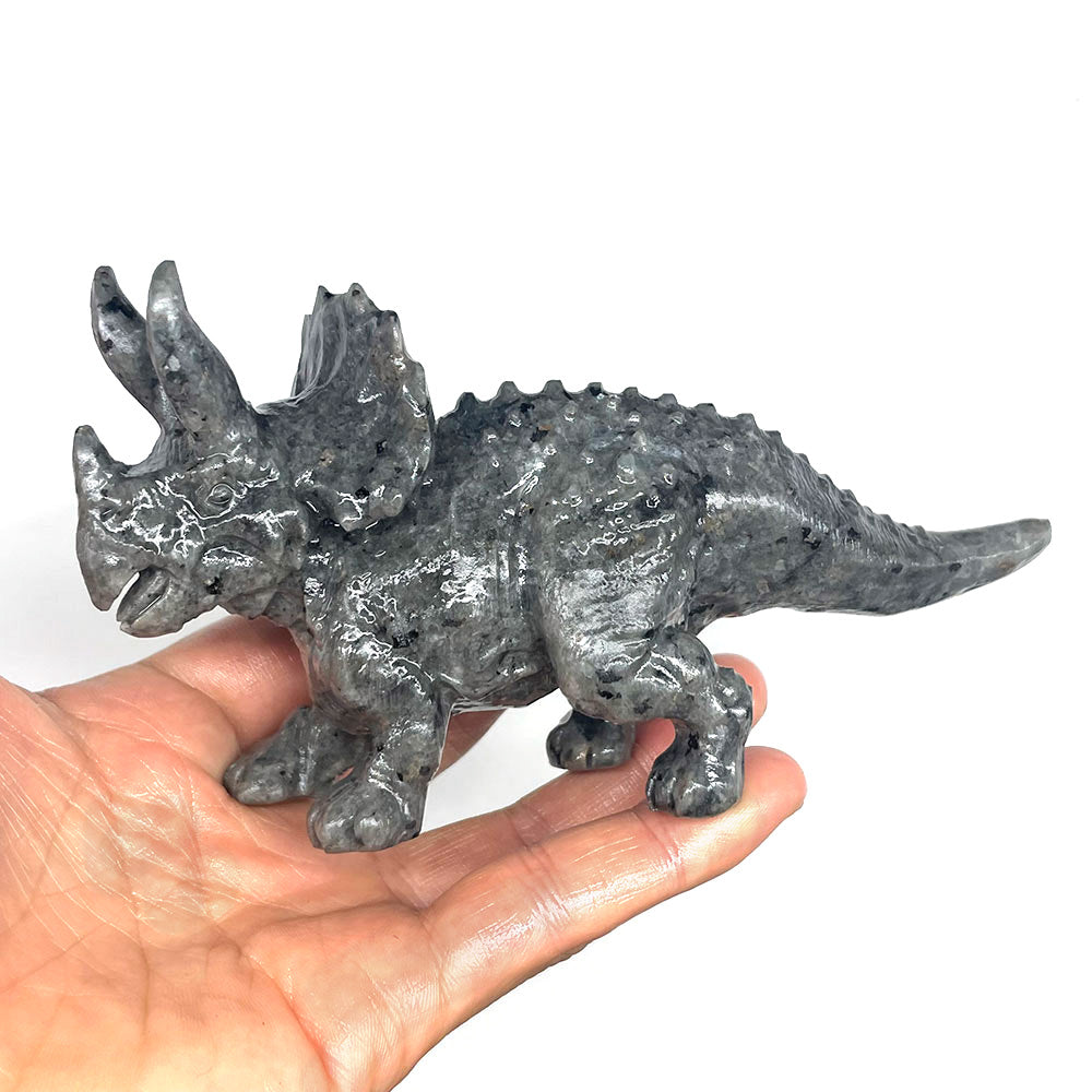 5.7" Realistic Stone Dinosaur Statue – Detailed Triceratops Mineral Specimen