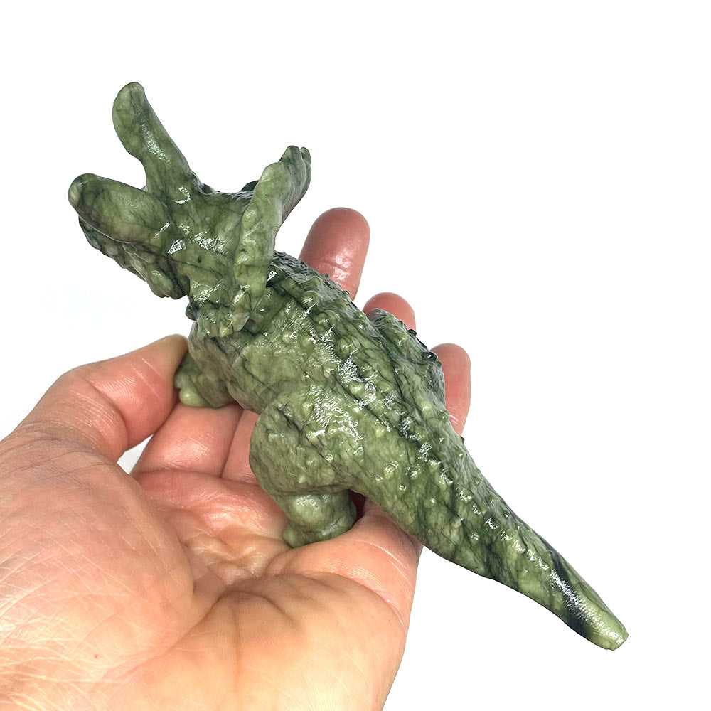 5.7" Realistic Stone Dinosaur Statue – Detailed Triceratops Mineral Specimen