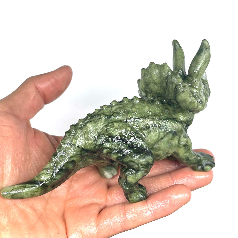 5.7" Realistic Stone Dinosaur Statue – Detailed Triceratops Mineral Specimen