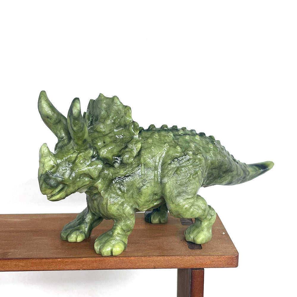 5.7" Realistic Stone Dinosaur Statue – Detailed Triceratops Mineral Specimen