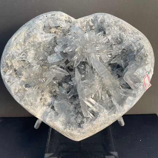 Massive 3kg Natural Celestite Heart Geode – Blue Crystal Cluster with Stand