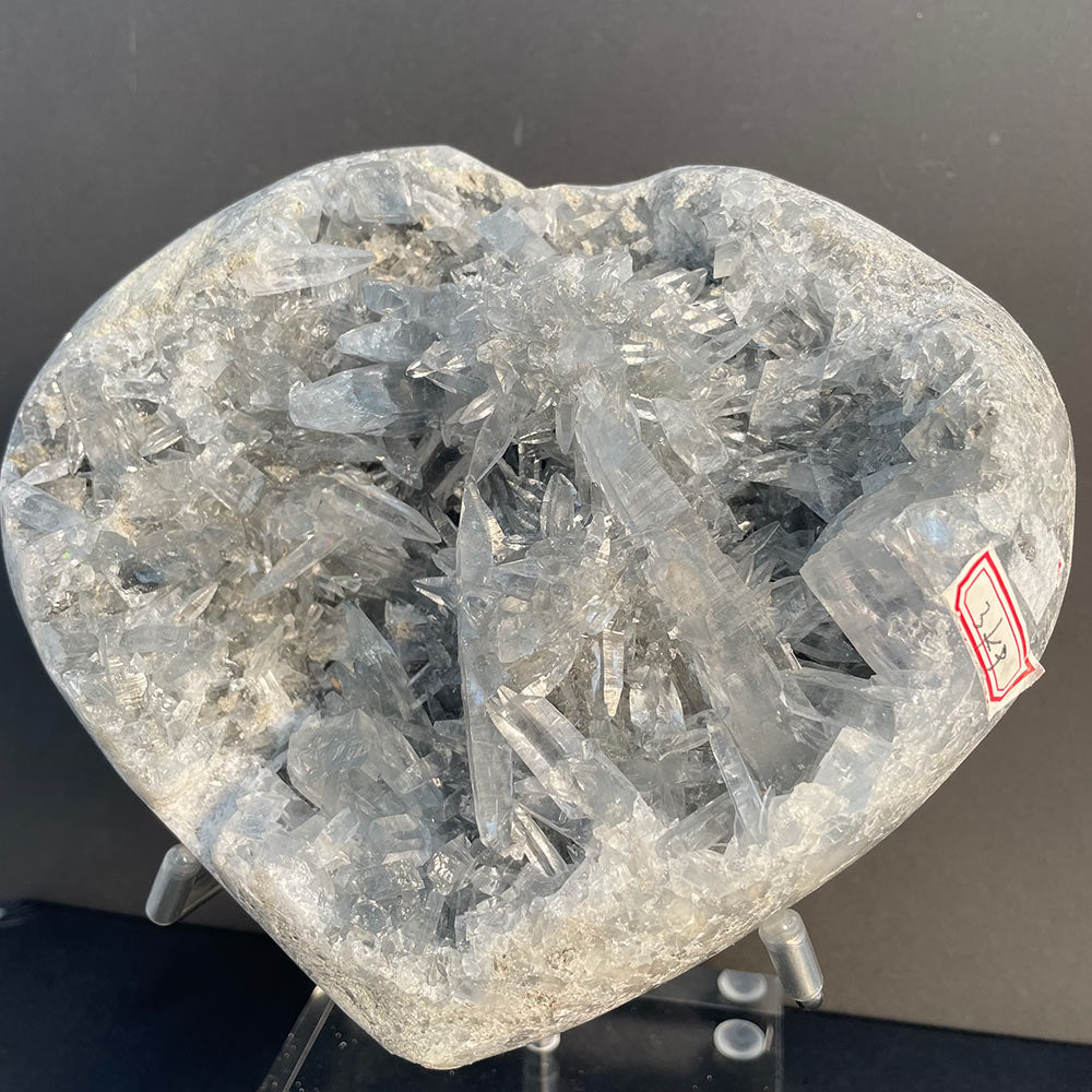 Massive 3kg Natural Celestite Heart Geode – Blue Crystal Cluster with Stand