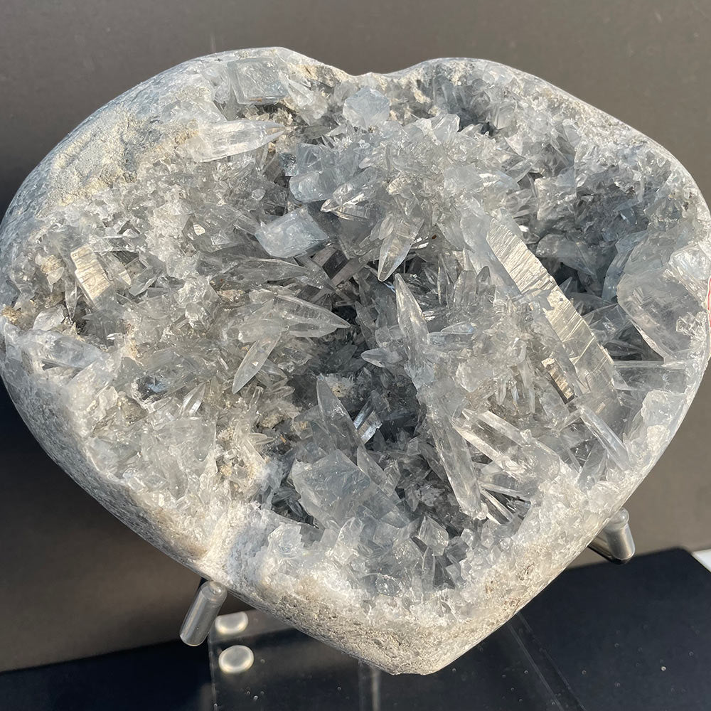 Massive 3kg Natural Celestite Heart Geode – Blue Crystal Cluster with Stand