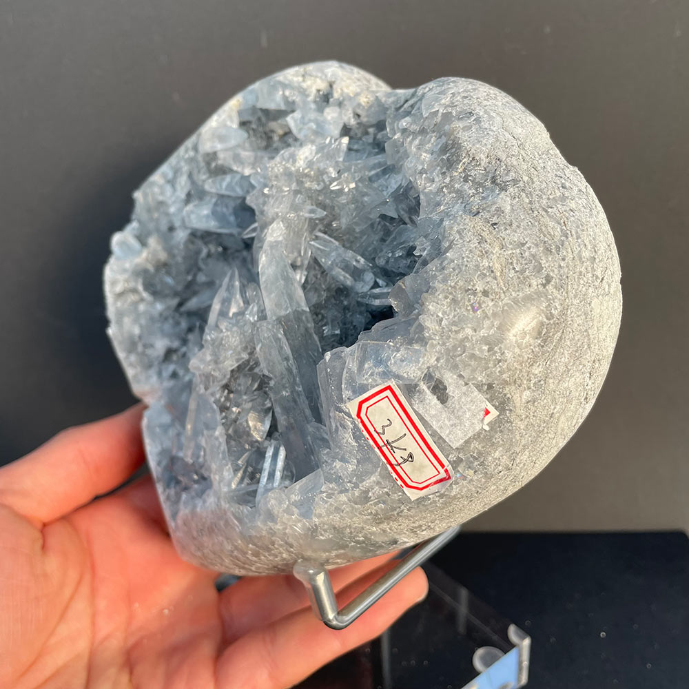 Massive 3kg Natural Celestite Heart Geode – Blue Crystal Cluster with Stand