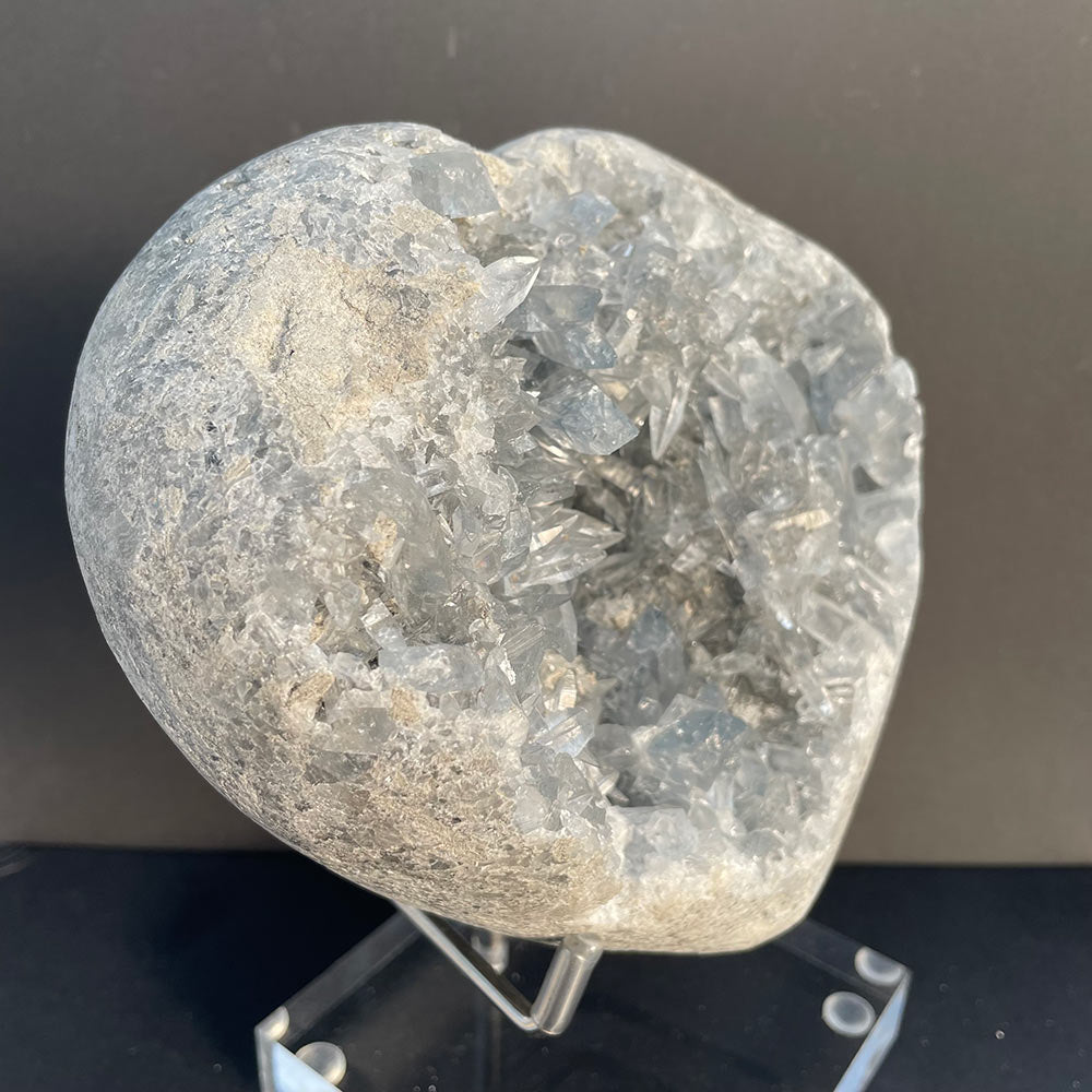 Massive 3kg Natural Celestite Heart Geode – Blue Crystal Cluster with Stand