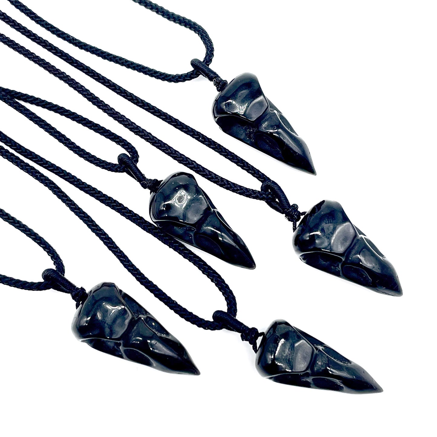 Black Obsidian Raven Pendant Head Crystal Crow Skull Necklace