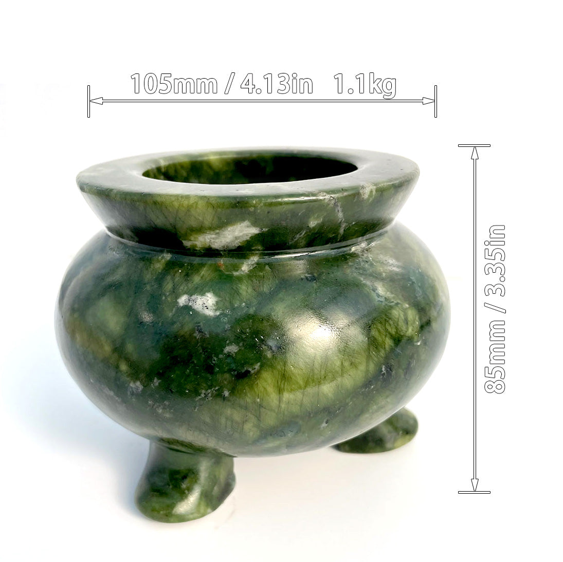 Large Natural Serpentine Crystal Cauldron - Heavy Green Altar Bowl (1.1kg)