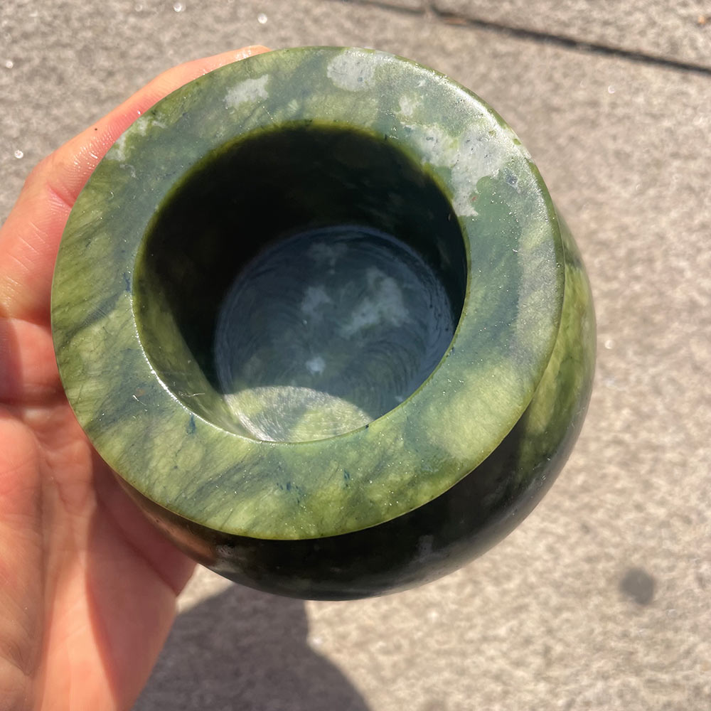 Green Serpentine Crystal Cauldron - Carved Stone Witch's Altar Bowl