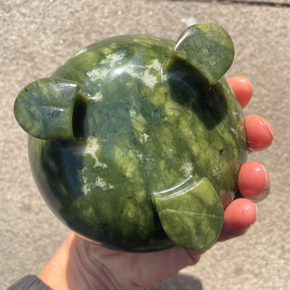 Green Serpentine Crystal Cauldron - Carved Stone Witch's Altar Bowl