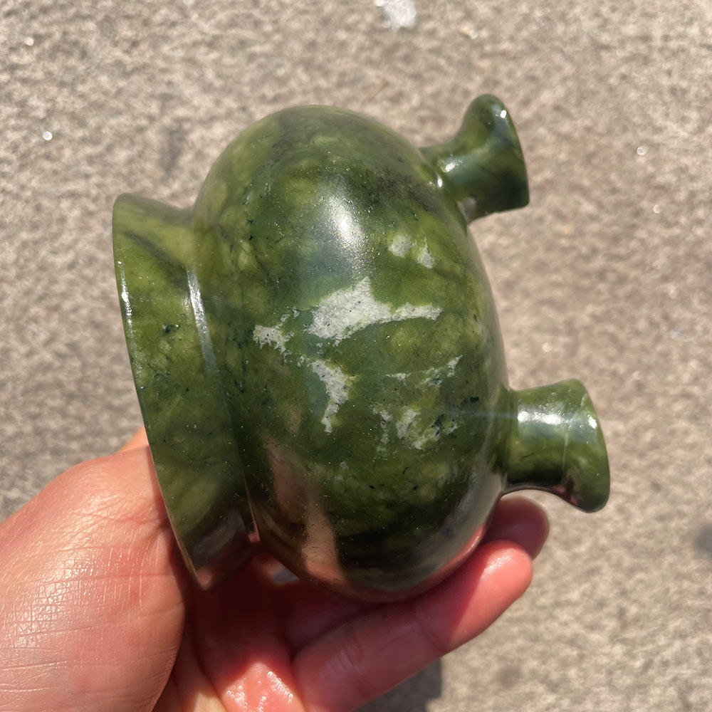 Green Serpentine Crystal Cauldron - Carved Stone Witch's Altar Bowl