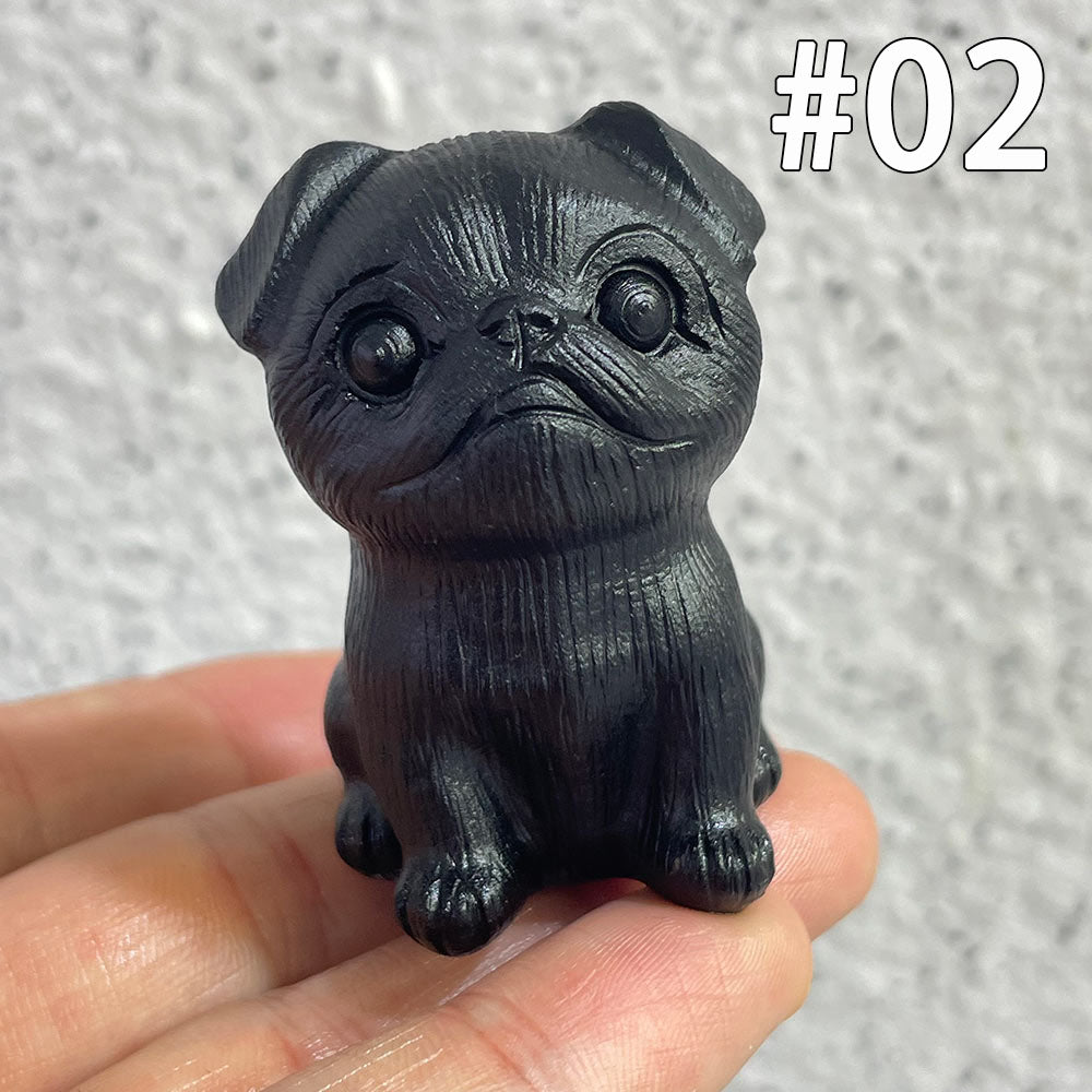 Natural Black Obsidian Dog Carving | Crystal Animal Totem
