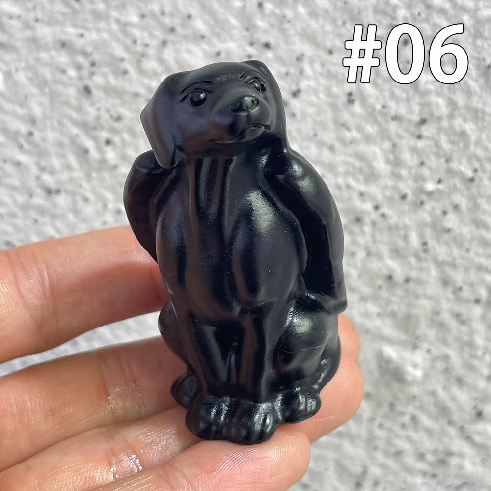 Natural Black Obsidian Dog Carving | Crystal Animal Totem