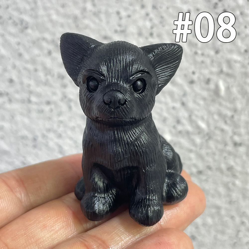 Natural Black Obsidian Dog Carving | Crystal Animal Totem