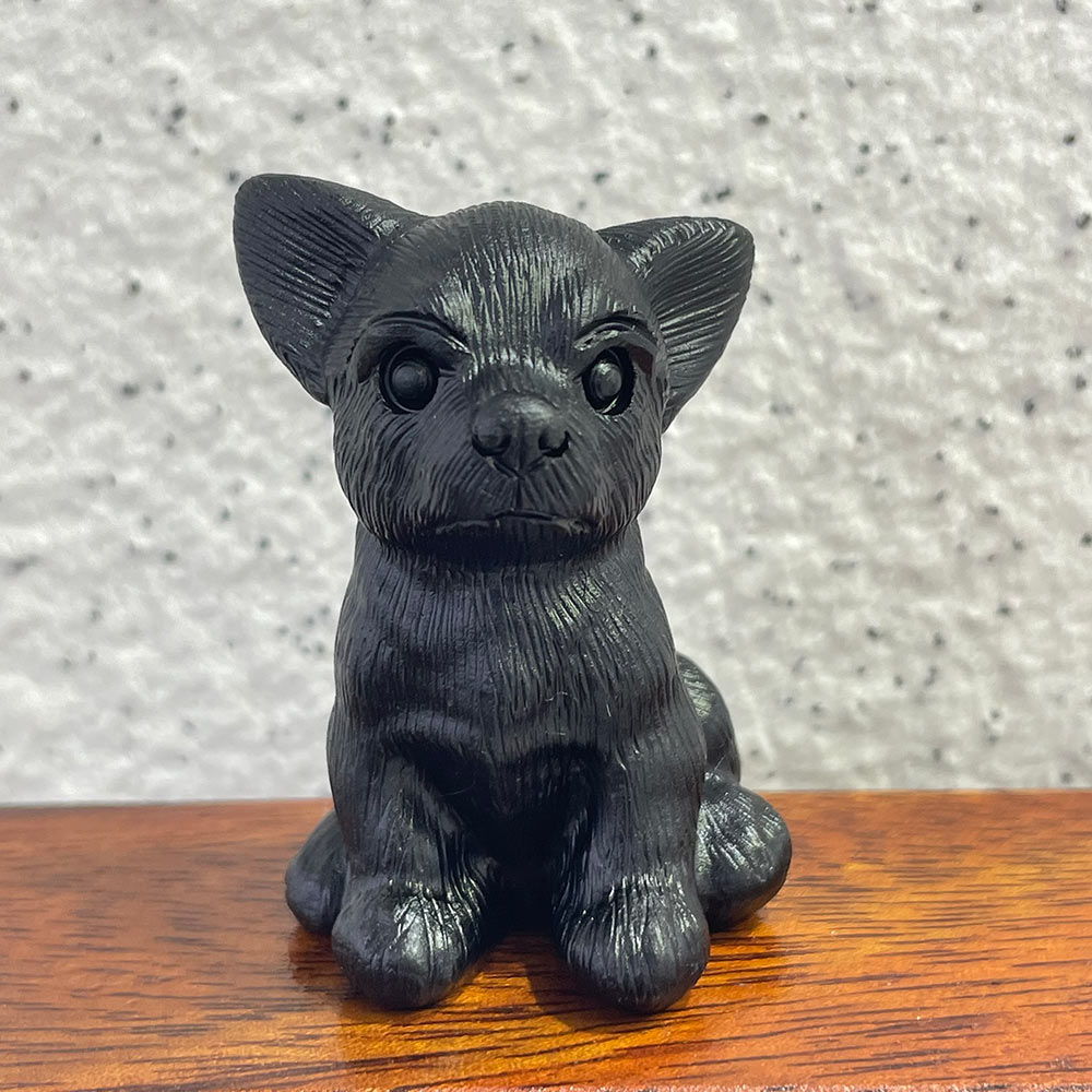 Natural Black Obsidian Dog Carving | Crystal Animal Totem