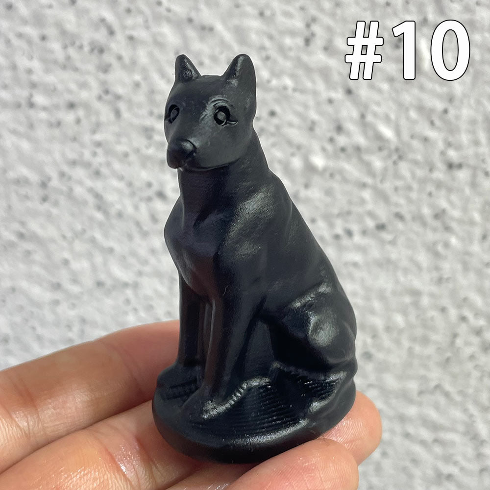Natural Black Obsidian Dog Carving | Crystal Animal Totem