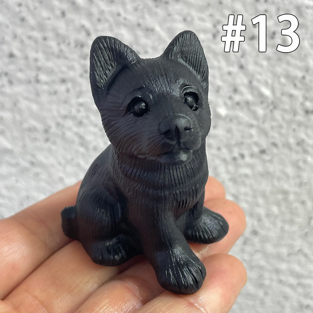 Natural Black Obsidian Dog Carving | Crystal Animal Totem