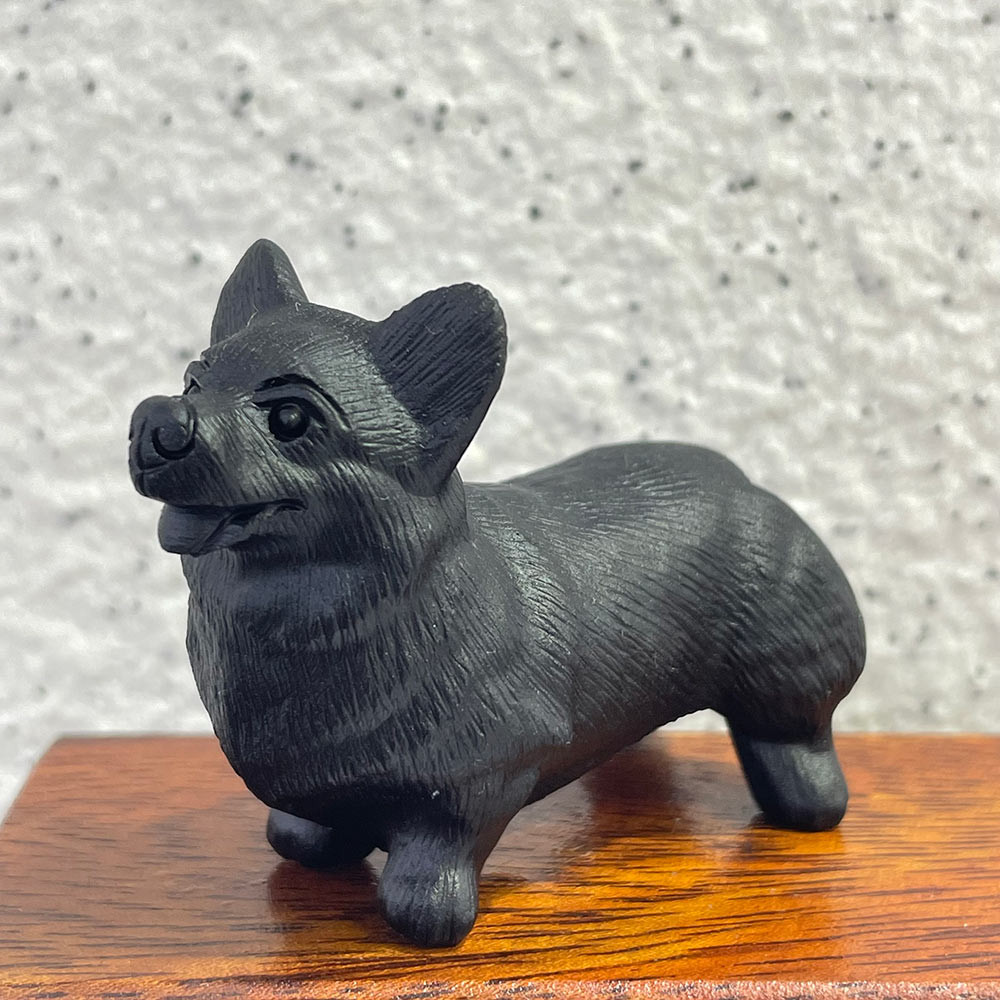 Natural Black Obsidian Dog Carving | Crystal Animal Totem