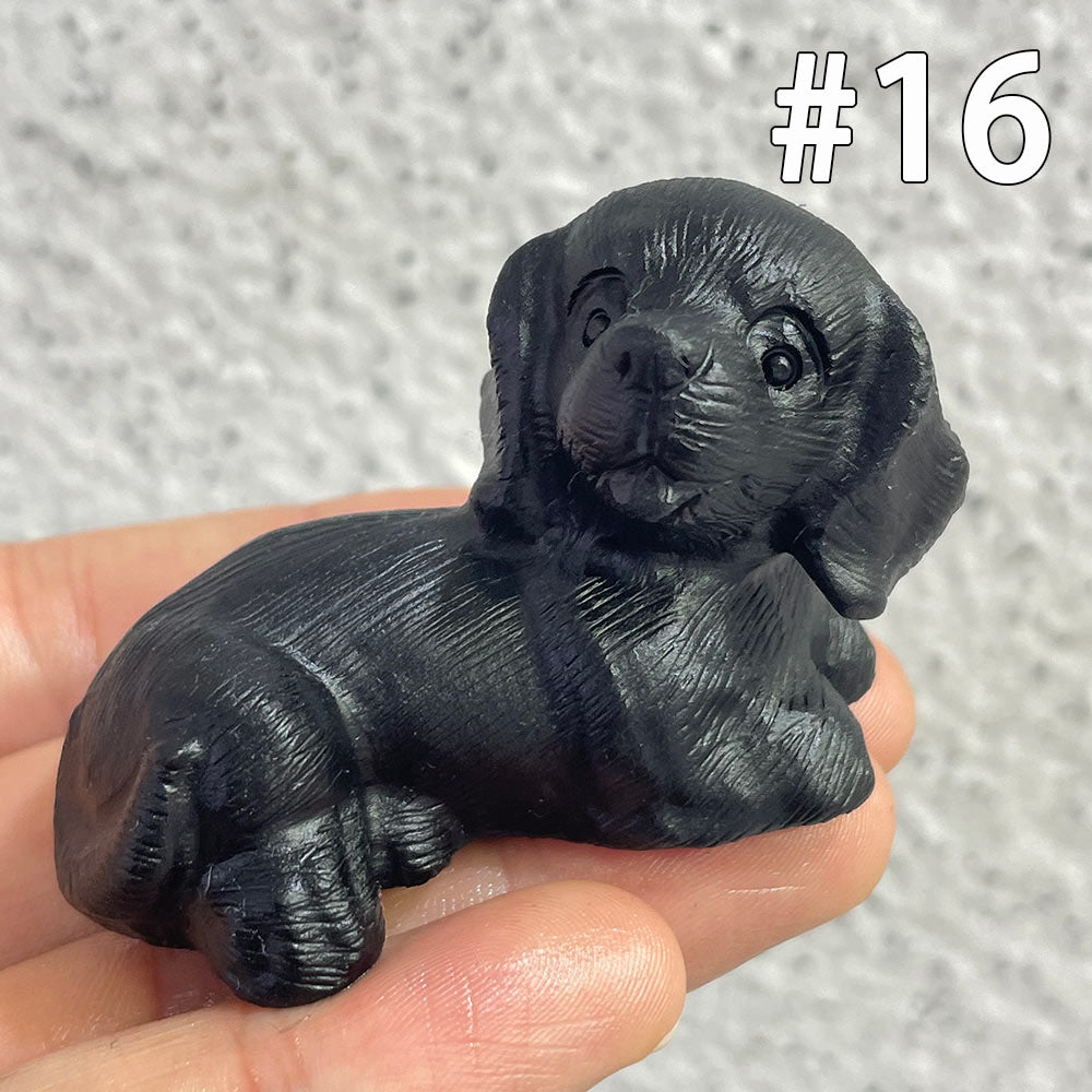 Natural Black Obsidian Dog Carving | Crystal Animal Totem