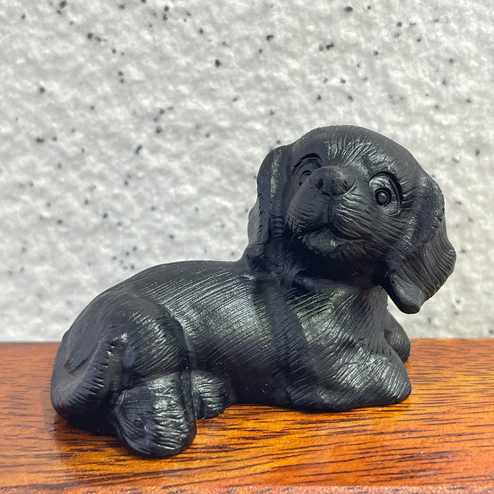 Natural Black Obsidian Dog Carving | Crystal Animal Totem