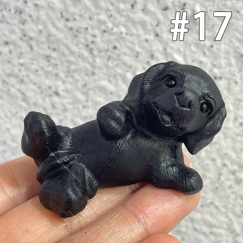 Natural Black Obsidian Dog Carving | Crystal Animal Totem