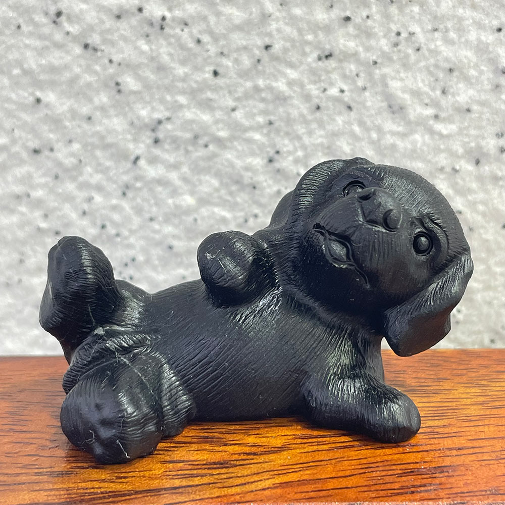 Natural Black Obsidian Dog Carving | Crystal Animal Totem